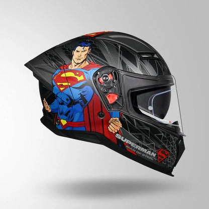 STUDDS Helios Superman Edition Matte Finish Full Face Pinlock and Antifog ISI and DOT Certified Helmet with Dual Visor