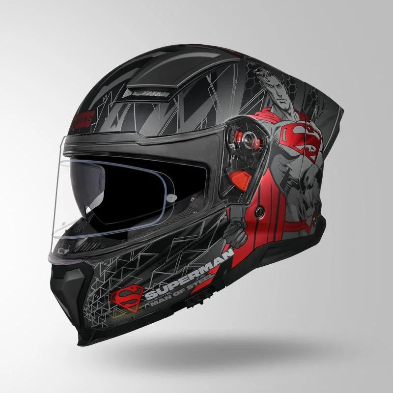 GUB STUDDS Helios Superman Edition Matte Finish Full Face Pinlock and Antifog ISI and DOT Certified Helmet with Dual Visor