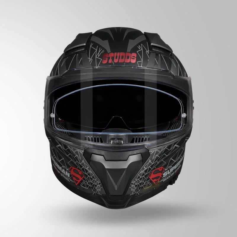 GUB STUDDS Helios Superman Edition Matte Finish Full Face Pinlock and Antifog ISI and DOT Certified Helmet with Dual Visor