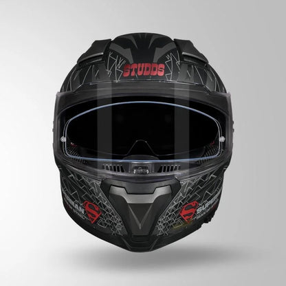 STUDDS Helios Superman Edition Matte Finish Full Face Pinlock and Antifog ISI and DOT Certified Helmet with Dual Visor