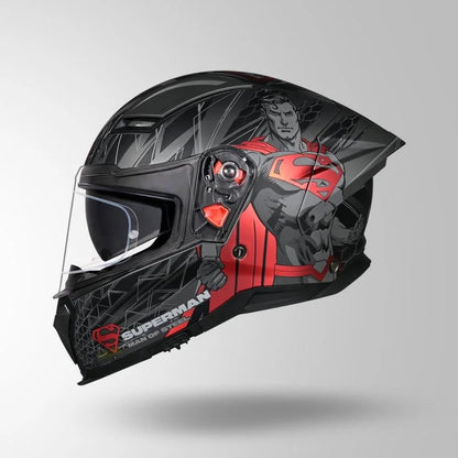 STUDDS Helios Superman Edition Matte Finish Full Face Pinlock and Antifog ISI and DOT Certified Helmet with Dual Visor