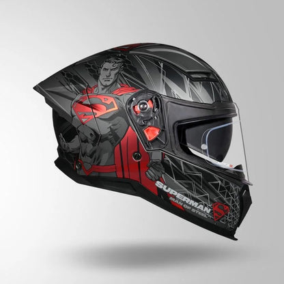 STUDDS Helios Superman Edition Matte Finish Full Face Pinlock and Antifog ISI and DOT Certified Helmet with Dual Visor
