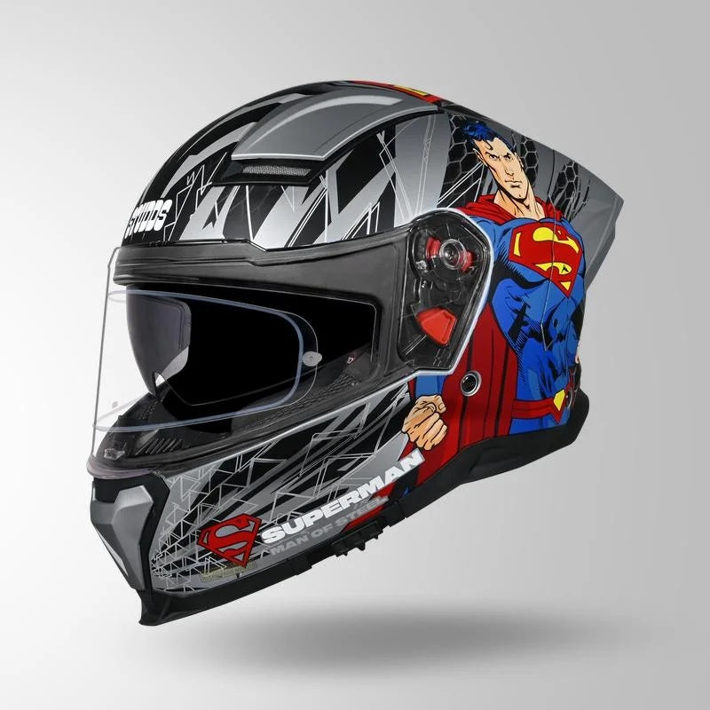 GUB STUDDS Helios Superman Edition Matte Finish Full Face Pinlock and Antifog ISI and DOT Certified Helmet with Dual Visor