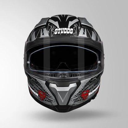 STUDDS Helios Superman Edition Matte Finish Full Face Pinlock and Antifog ISI and DOT Certified Helmet with Dual Visor