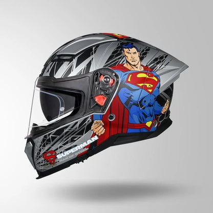 STUDDS Helios Superman Edition Matte Finish Full Face Pinlock and Antifog ISI and DOT Certified Helmet with Dual Visor