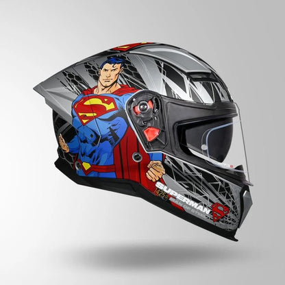 STUDDS Helios Superman Edition Matte Finish Full Face Pinlock and Antifog ISI and DOT Certified Helmet with Dual Visor