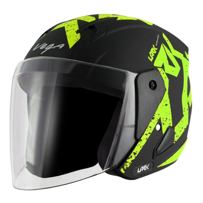 Vega Lark Victor ISI Certified Matt Finish Lightweight Open Face Helmet for Men and Women with Long Clear Visor