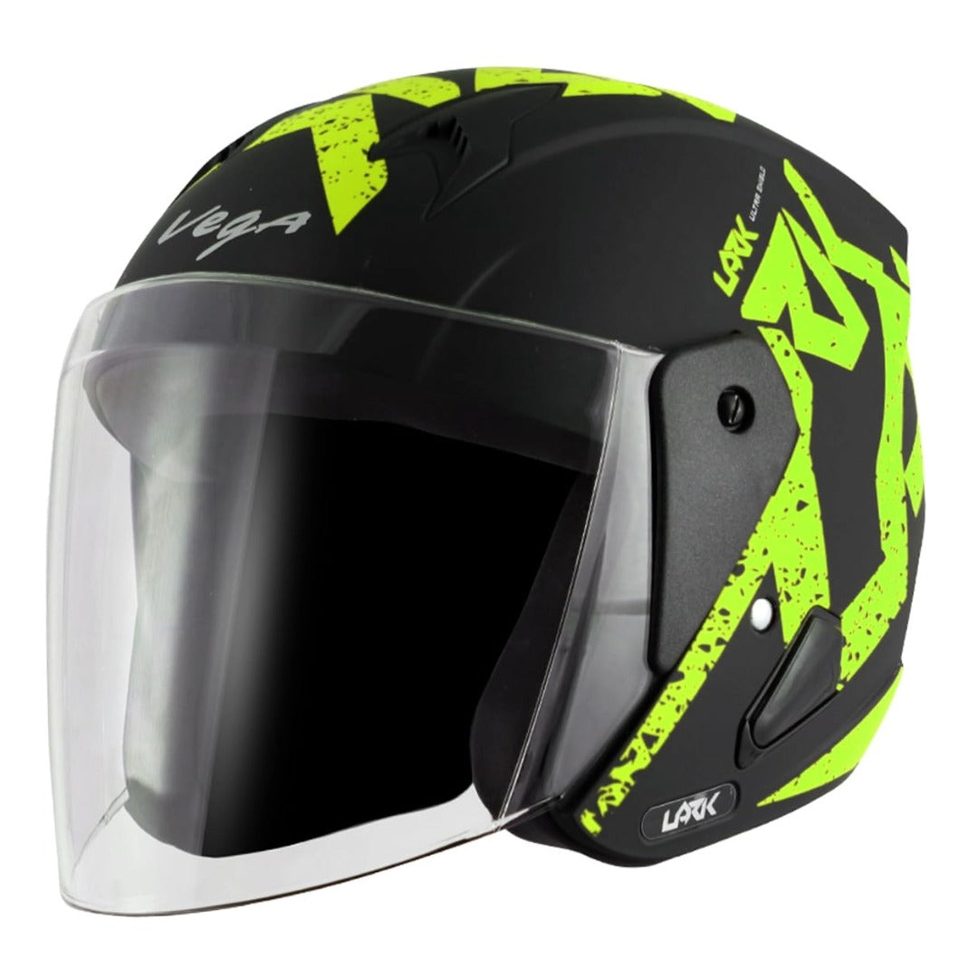 GUB Vega Lark Victor ISI Certified Matt Finish Lightweight Open Face Helmet for Men and Women with Long Clear Visor