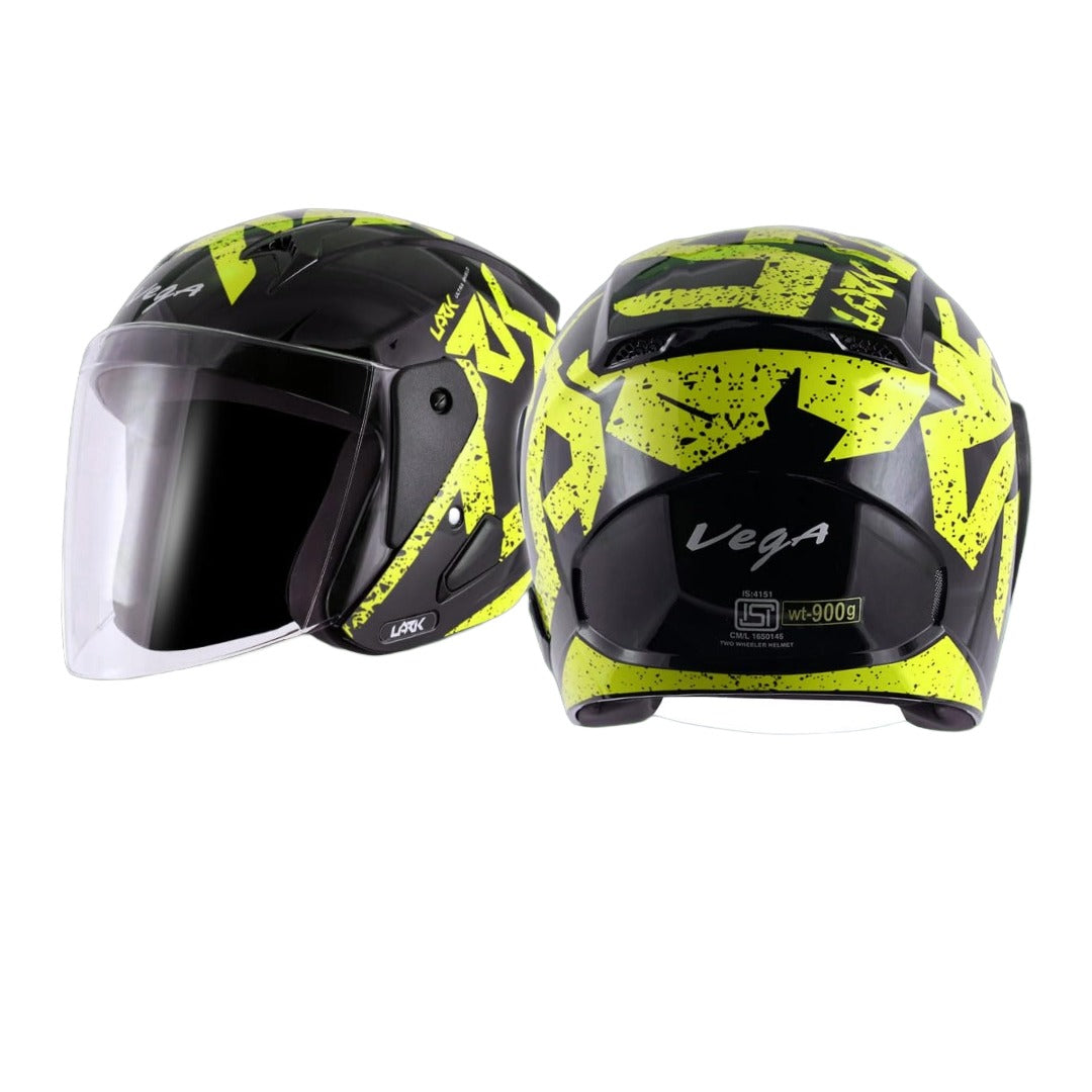 GUB Vega Lark Victor ISI Certified Matt Finish Lightweight Open Face Helmet for Men and Women with Long Clear Visor