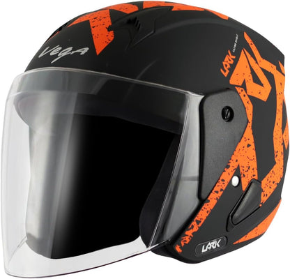 Vega Lark Victor ISI Certified Matt Finish Lightweight Open Face Helmet for Men and Women with Long Clear Visor