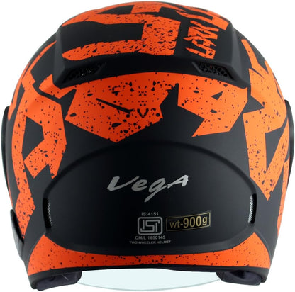 Vega Lark Victor ISI Certified Matt Finish Lightweight Open Face Helmet for Men and Women with Long Clear Visor
