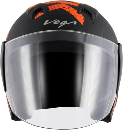 Vega Lark Victor ISI Certified Matt Finish Lightweight Open Face Helmet for Men and Women with Long Clear Visor