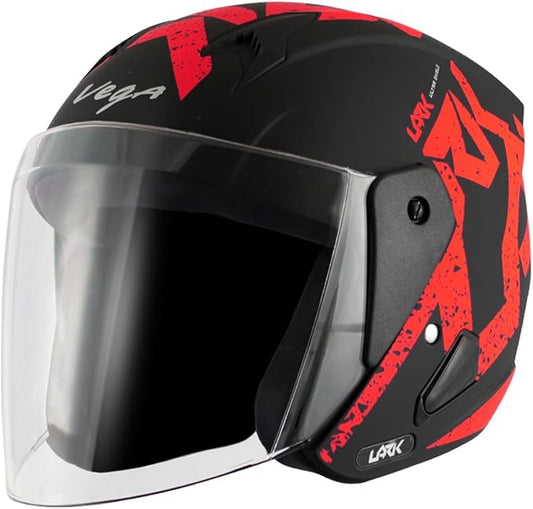 GUB Vega Lark Victor ISI Certified Matt Finish Lightweight Open Face Helmet for Men and Women with Long Clear Visor