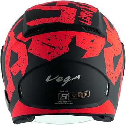 Vega Lark Victor ISI Certified Matt Finish Lightweight Open Face Helmet for Men and Women with Long Clear Visor