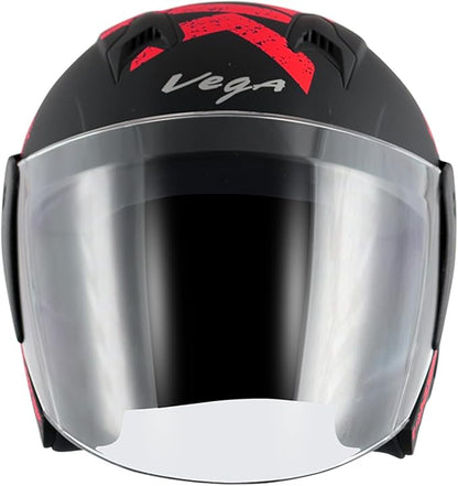 Vega Lark Victor ISI Certified Matt Finish Lightweight Open Face Helmet for Men and Women with Long Clear Visor