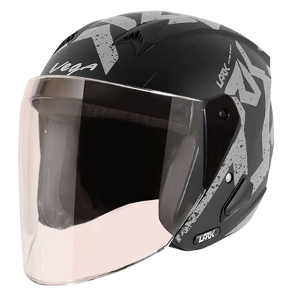 Vega Lark Victor ISI Certified Matt Finish Lightweight Open Face Helmet for Men and Women with Long Clear Visor