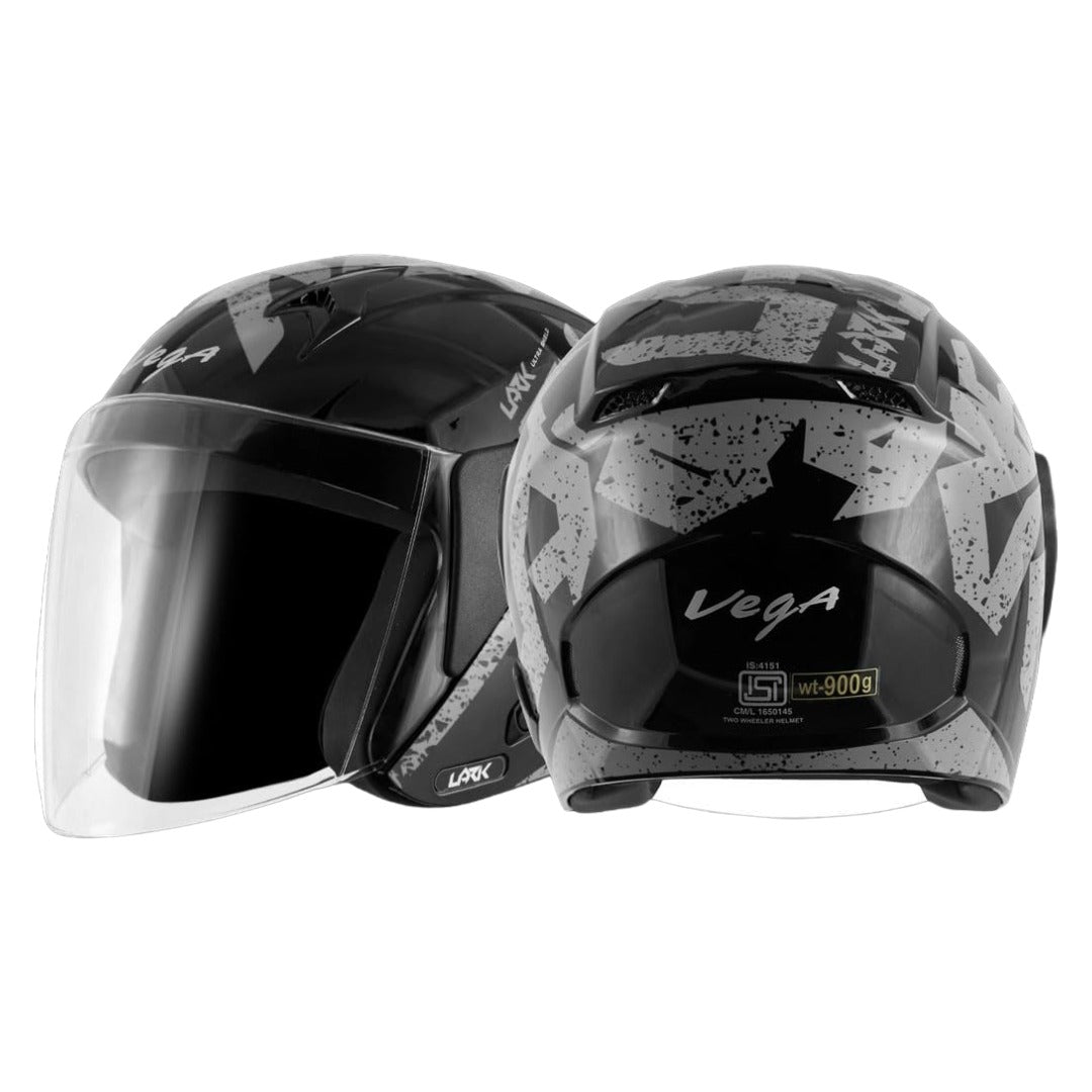 GUB Vega Lark Victor ISI Certified Matt Finish Lightweight Open Face Helmet for Men and Women with Long Clear Visor