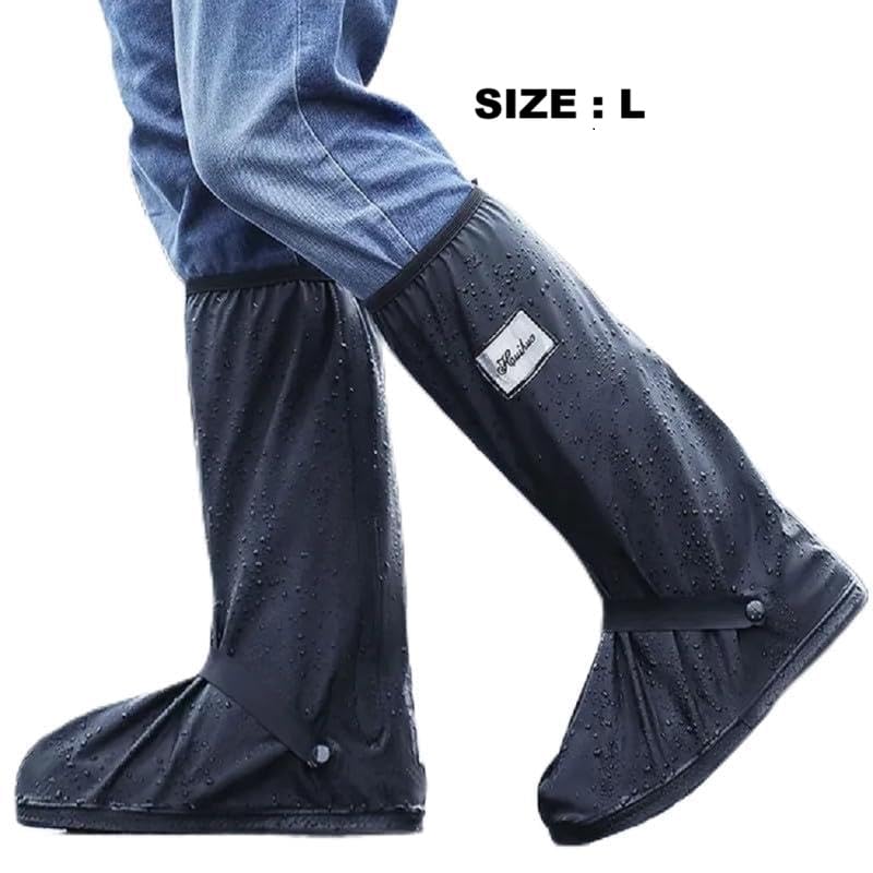 GUB Professional Long Waterproof Shoe Covers for Men Waterproof Boot Covers Rain Shoe Covers Reusable & Foldable Motorcycle Cycling Bike Knee Boots Shoes Cover, Black