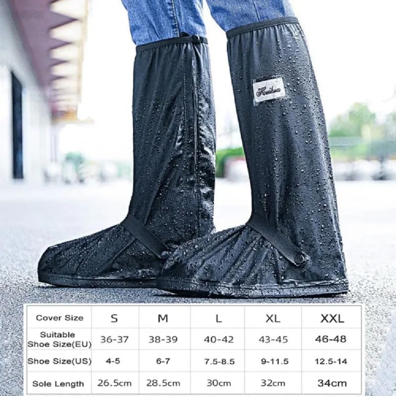 GUB Professional Long Waterproof Shoe Covers for Men Waterproof Boot Covers Rain Shoe Covers Reusable & Foldable Motorcycle Cycling Bike Knee Boots Shoes Cover, Black