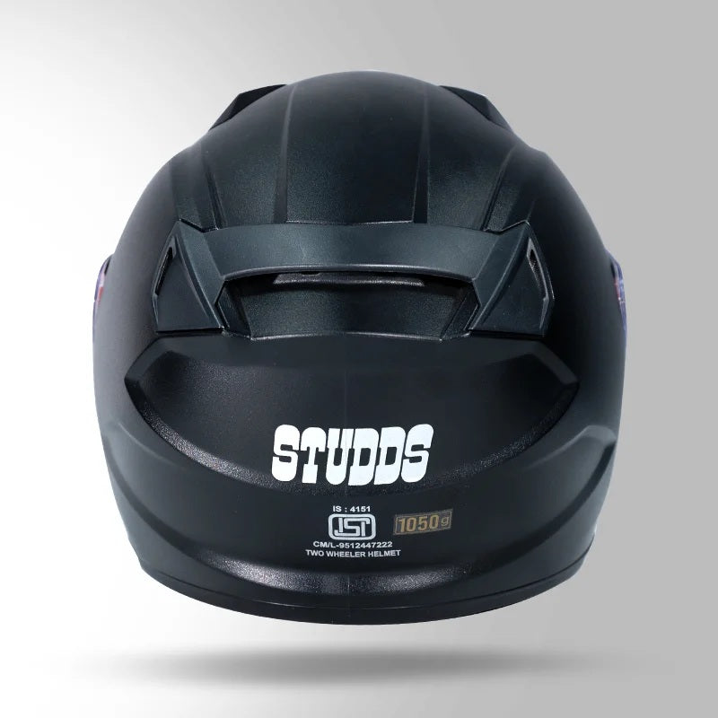 Studds Raider Street ISI Certified Full Face Motorcycling Helmet for Men and Women with Spoiler and Clear Visor, Black