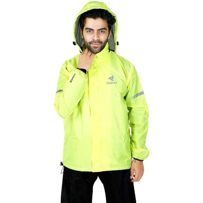 Raida Drymax 15K Rain Jacket | 15,000mm Waterproof | Mesh Lining for Ventilation | Removable Hoodie | Adjustable Fit | Ideal for Riding & Outdoor Use