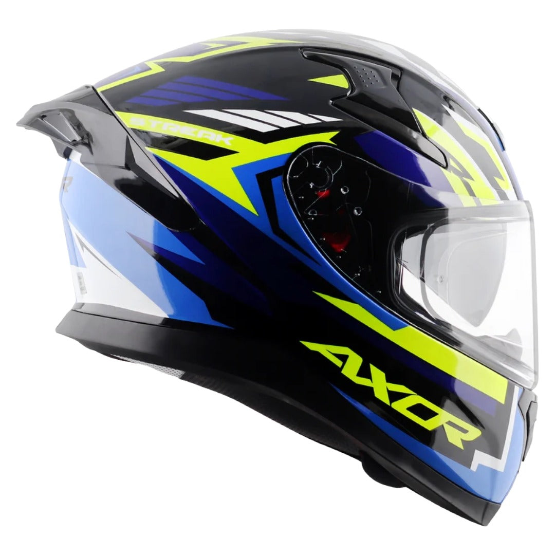 Axor Apex Streak ISI ECE and DOT Certified Matte Finish Full Face Helmet for Men with Pinlock Fitted Outer Clear and Inner Sun Smoke Visor
