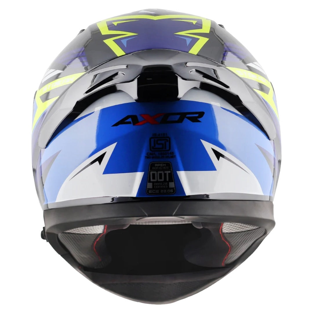 Axor Apex Streak ISI ECE and DOT Certified Matte Finish Full Face Helmet for Men with Pinlock Fitted Outer Clear and Inner Sun Smoke Visor