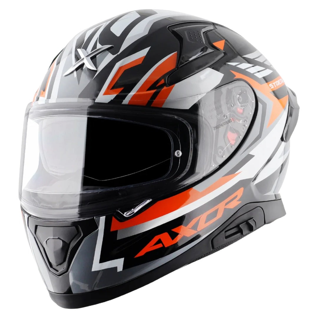 Axor Apex Streak ISI ECE and DOT Certified Matte Finish Full Face Helmet for Men with Pinlock Fitted Outer Clear and Inner Sun Smoke Visor