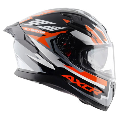Axor Apex Streak ISI ECE and DOT Certified Matte Finish Full Face Helmet for Men with Pinlock Fitted Outer Clear and Inner Sun Smoke Visor