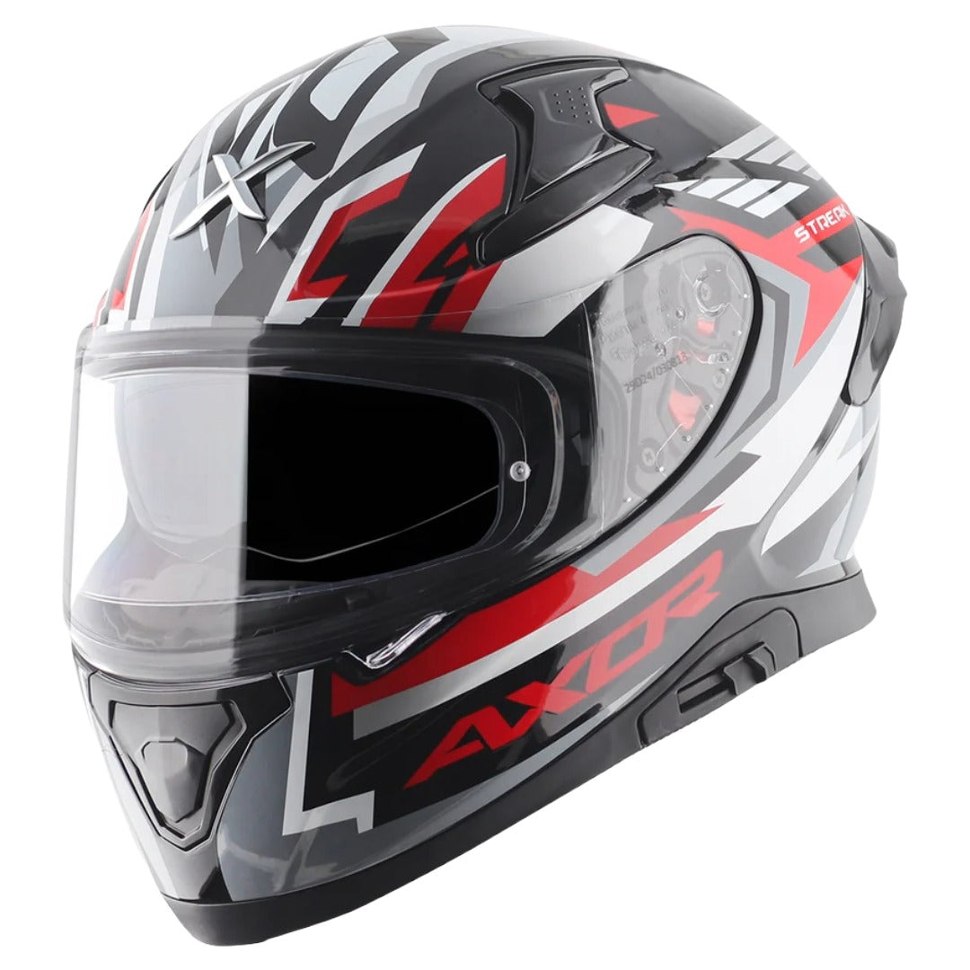 Axor Apex Streak ISI ECE and DOT Certified Matte Finish Full Face Helmet for Men with Pinlock Fitted Outer Clear and Inner Sun Smoke Visor
