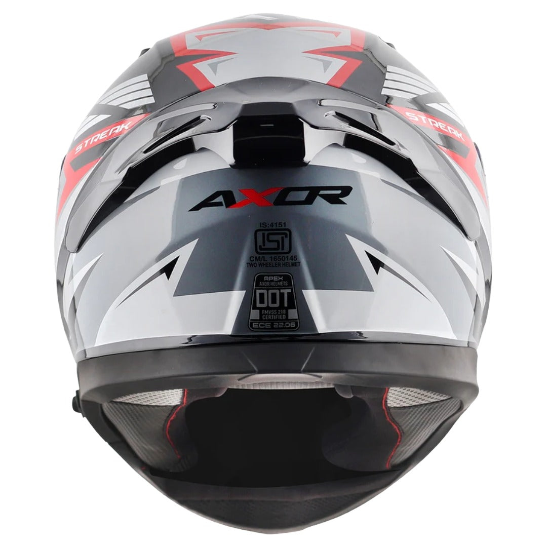 Axor Apex Streak ISI ECE and DOT Certified Matte Finish Full Face Helmet for Men with Pinlock Fitted Outer Clear and Inner Sun Smoke Visor