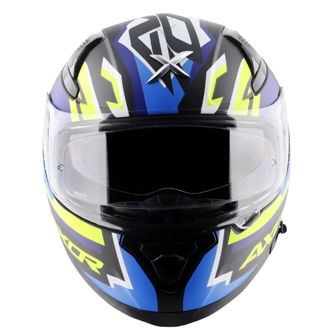 Axor Apex Streak ISI ECE and DOT Certified Matte Finish Full Face Helmet for Men with Pinlock Fitted Outer Clear and Inner Sun Smoke Visor