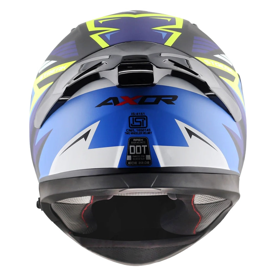 Axor Apex Streak ISI ECE and DOT Certified Matte Finish Full Face Helmet for Men with Pinlock Fitted Outer Clear and Inner Sun Smoke Visor