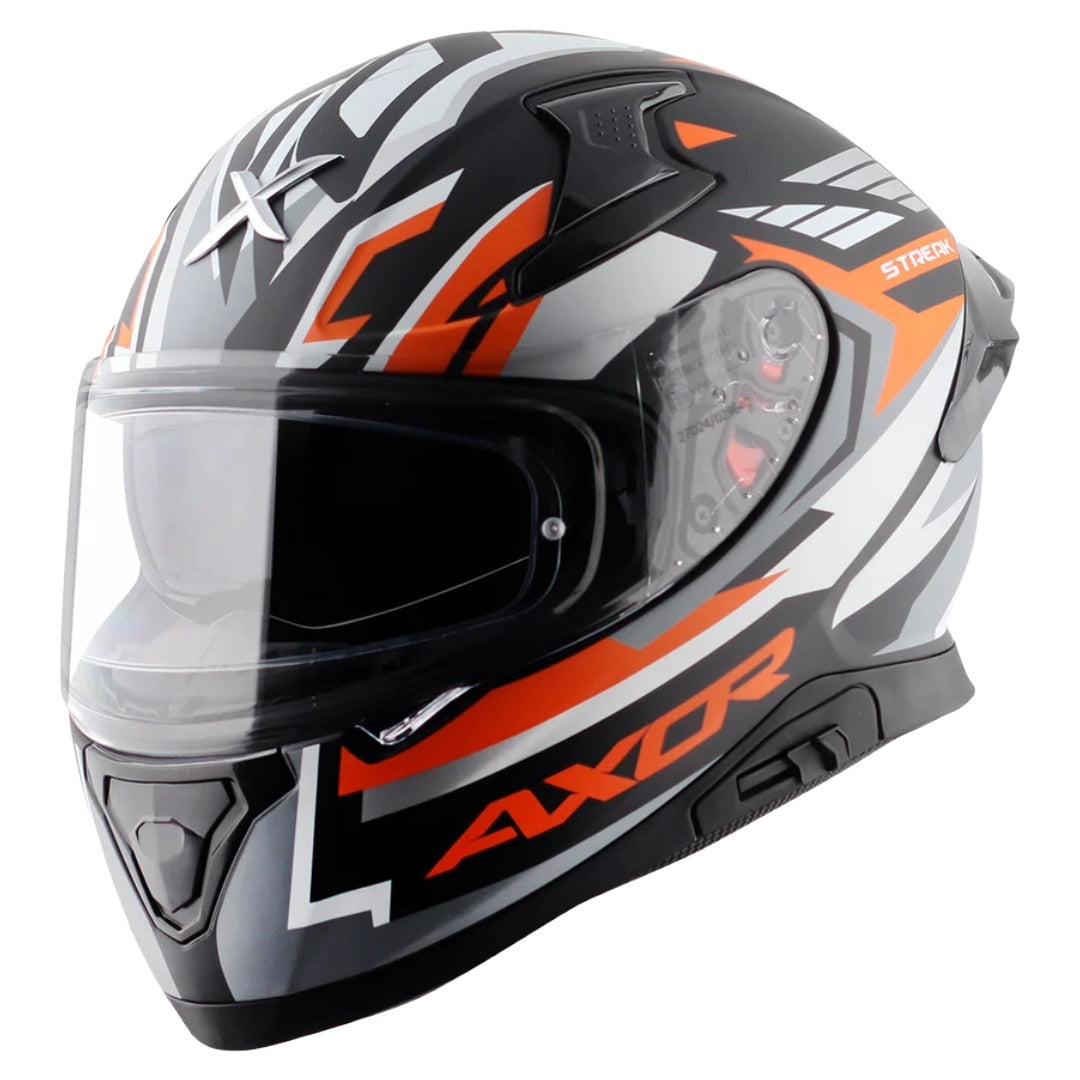 Axor Apex Streak ISI ECE and DOT Certified Matte Finish Full Face Helmet for Men with Pinlock Fitted Outer Clear and Inner Sun Smoke Visor