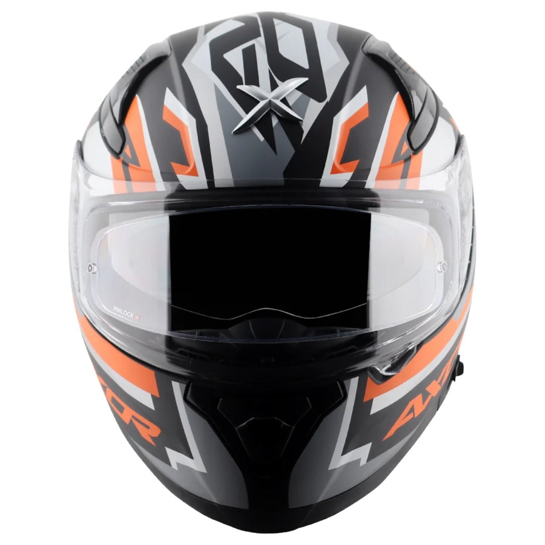 Axor Apex Streak ISI ECE and DOT Certified Matte Finish Full Face Helmet for Men with Pinlock Fitted Outer Clear and Inner Sun Smoke Visor