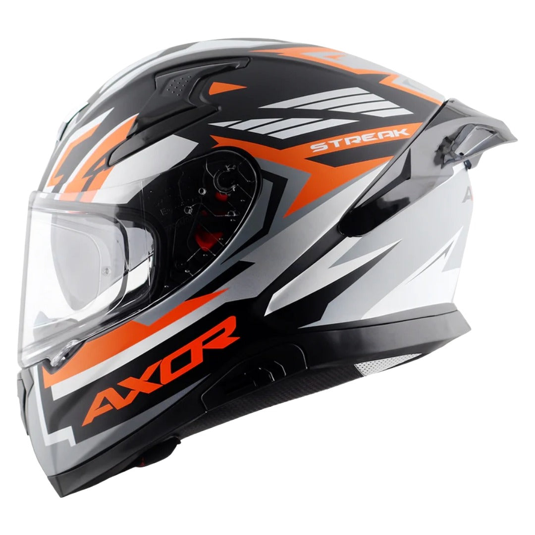 Axor Apex Streak ISI ECE and DOT Certified Matte Finish Full Face Helmet for Men with Pinlock Fitted Outer Clear and Inner Sun Smoke Visor