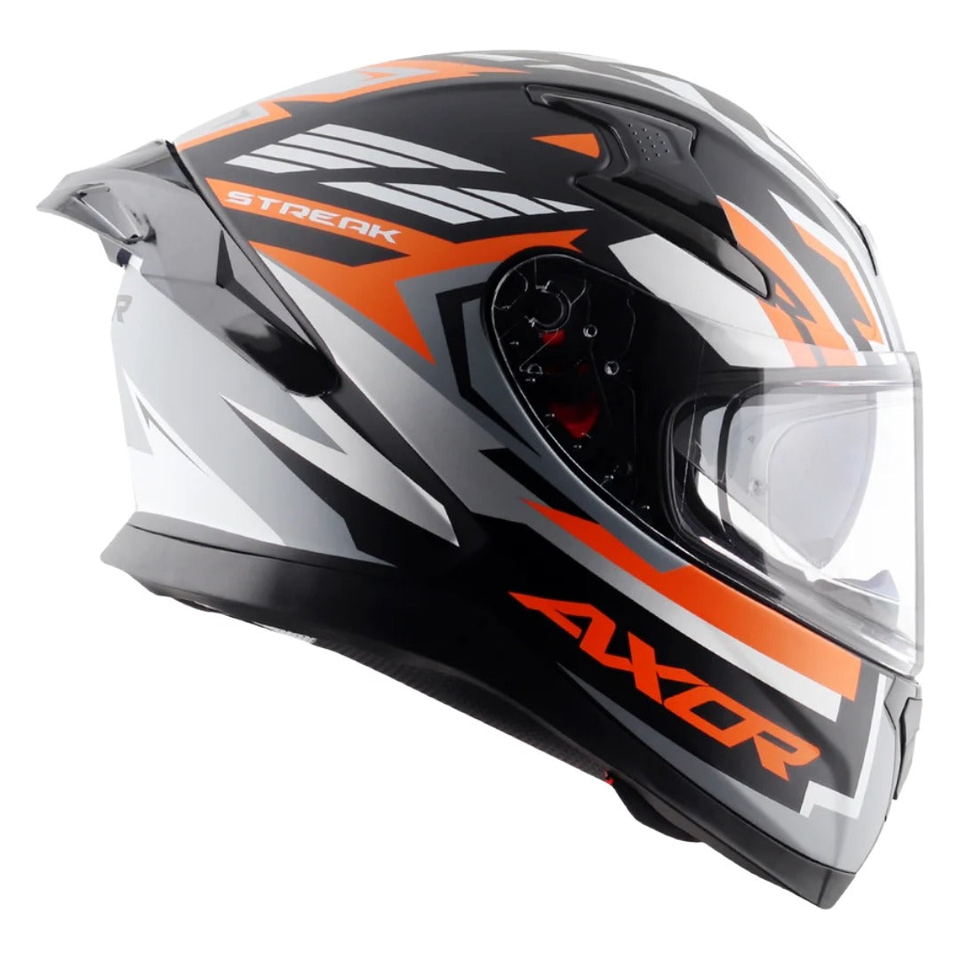 Axor Apex Streak ISI ECE and DOT Certified Matte Finish Full Face Helmet for Men with Pinlock Fitted Outer Clear and Inner Sun Smoke Visor