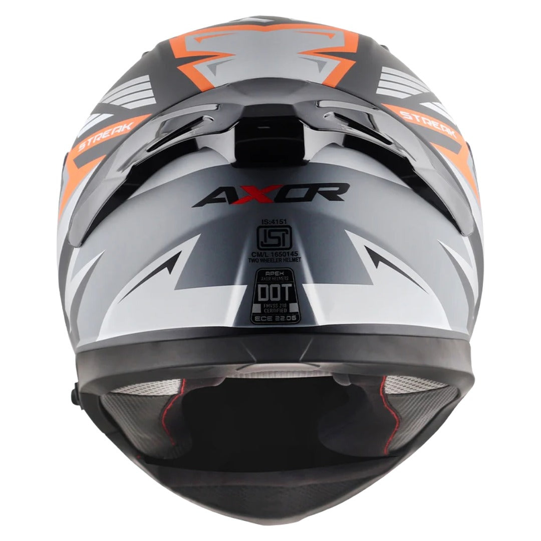 Axor Apex Streak ISI ECE and DOT Certified Matte Finish Full Face Helmet for Men with Pinlock Fitted Outer Clear and Inner Sun Smoke Visor