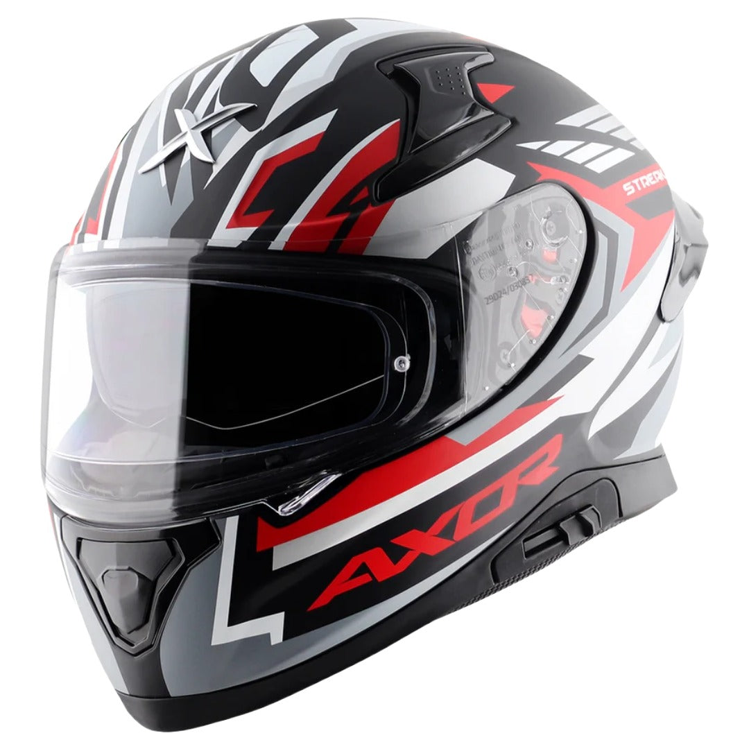 Axor Apex Streak ISI ECE and DOT Certified Matte Finish Full Face Helmet for Men with Pinlock Fitted Outer Clear and Inner Sun Smoke Visor