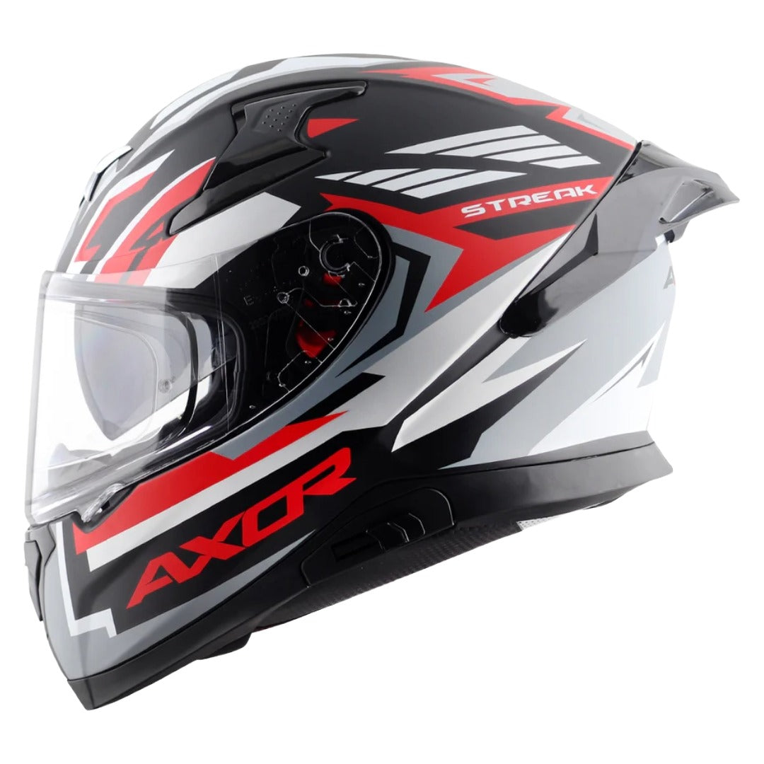 Axor Apex Streak ISI ECE and DOT Certified Matte Finish Full Face Helmet for Men with Pinlock Fitted Outer Clear and Inner Sun Smoke Visor
