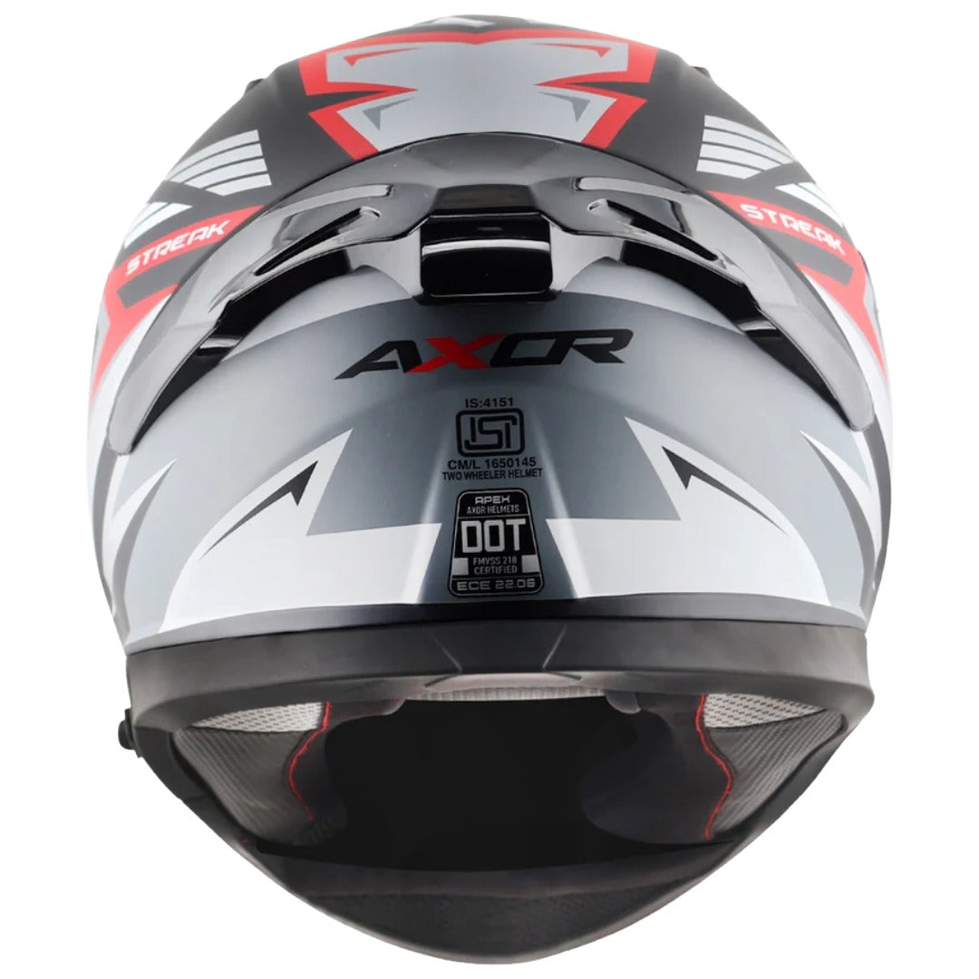 Axor Apex Streak ISI ECE and DOT Certified Matte Finish Full Face Helmet for Men with Pinlock Fitted Outer Clear and Inner Sun Smoke Visor