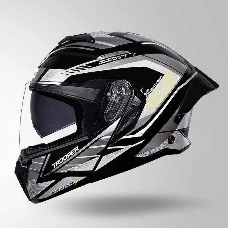 GUB STUDDS Trooper D4 Race Decor ISI AND DOT Certified Glossy Finish Filp - Up Full Face Helmet for Men and Women with Sun Visor