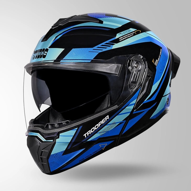 GUB STUDDS Trooper D4 Race Decor ISI AND DOT Certified Glossy Finish Filp - Up Full Face Helmet for Men and Women with Sun Visor