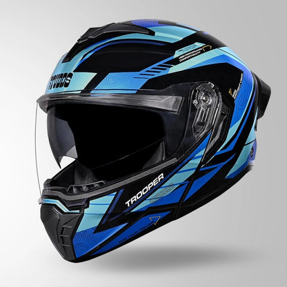 STUDDS Trooper D4 Race Decor ISI AND DOT Certified Glossy Finish Filp - Up Full Face Helmet for Men and Women with Sun Visor