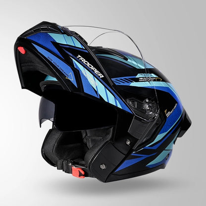 STUDDS Trooper D4 Race Decor ISI AND DOT Certified Glossy Finish Filp - Up Full Face Helmet for Men and Women with Sun Visor