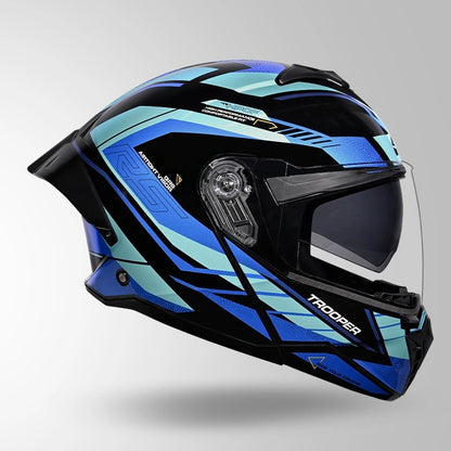 STUDDS Trooper D4 Race Decor ISI AND DOT Certified Glossy Finish Filp - Up Full Face Helmet for Men and Women with Sun Visor