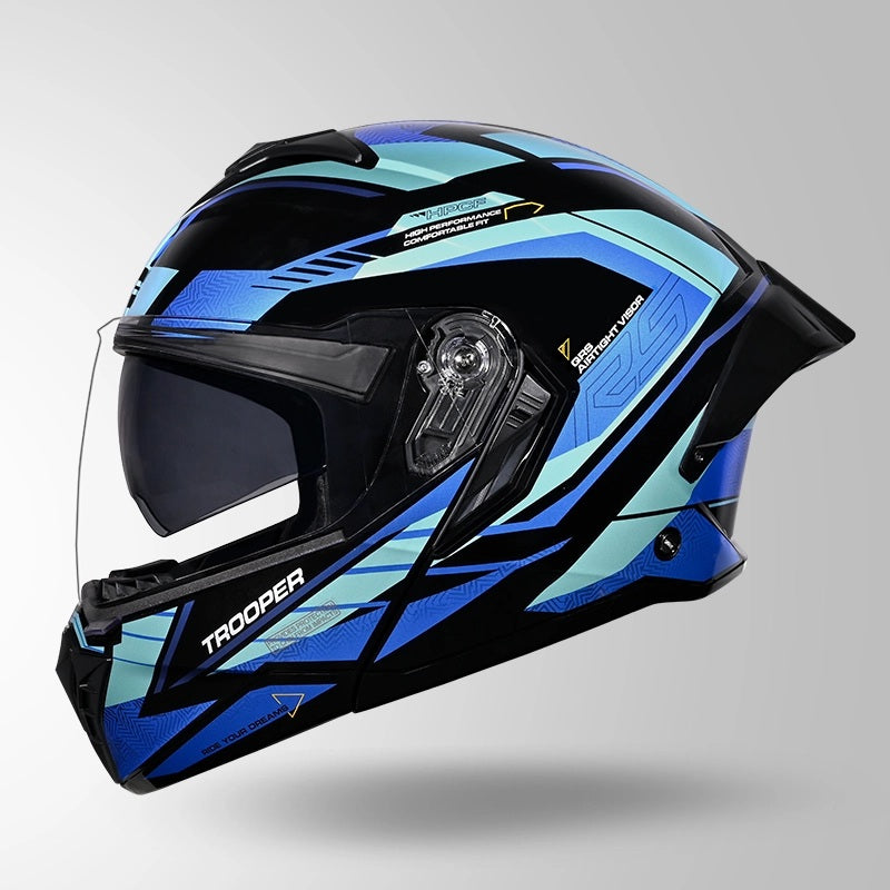 GUB STUDDS Trooper D4 Race Decor ISI AND DOT Certified Glossy Finish Filp - Up Full Face Helmet for Men and Women with Sun Visor