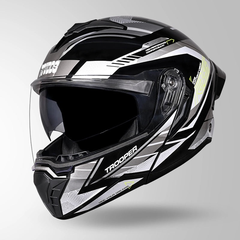 GUB STUDDS Trooper D4 Race Decor ISI AND DOT Certified Glossy Finish Filp - Up Full Face Helmet for Men and Women with Sun Visor