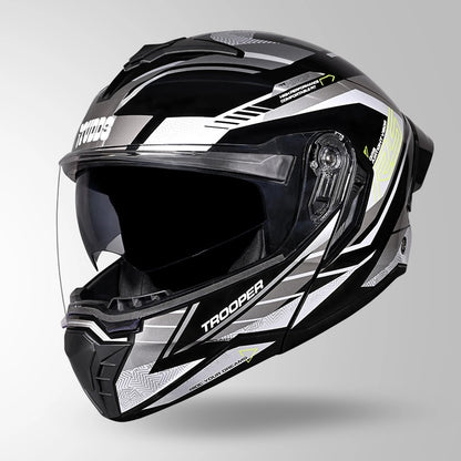 STUDDS Trooper D4 Race Decor ISI AND DOT Certified Glossy Finish Filp - Up Full Face Helmet for Men and Women with Sun Visor