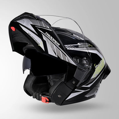STUDDS Trooper D4 Race Decor ISI AND DOT Certified Glossy Finish Filp - Up Full Face Helmet for Men and Women with Sun Visor